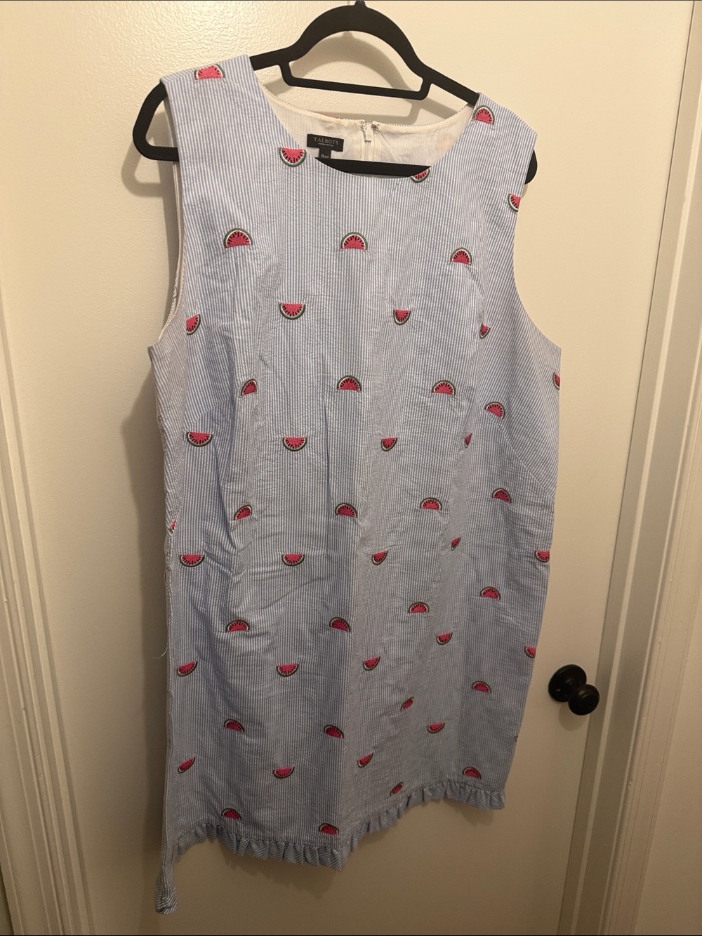 Talbots Blue and Pink Watermelon Embroidered Shift Dress